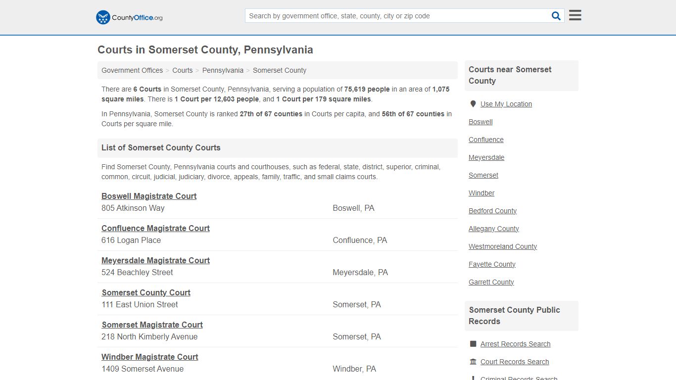 Courts - Somerset County, PA (Court Records & Calendars)